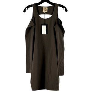 New! NWT Chaser Typewriter Open Shoulder Body Con Mini Dress Small